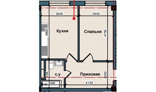 1-xonali xonadon 47.7 m²  8/9 qavat | NUR BARAKA Turar-joy majmuasi