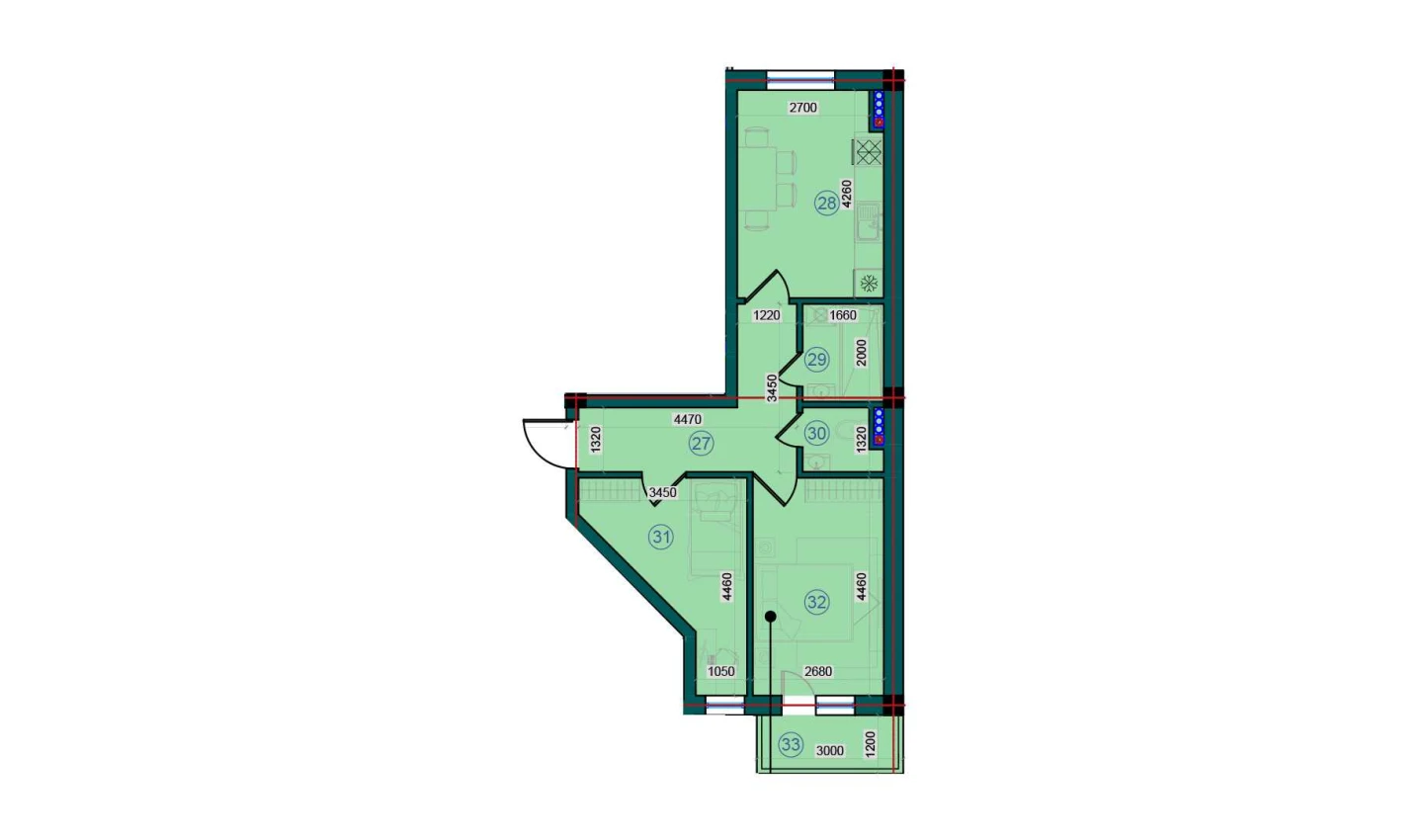 2-xonali xonadon 53.9 m²  6/7 qavat | Bristol Turar-joy majmuasi