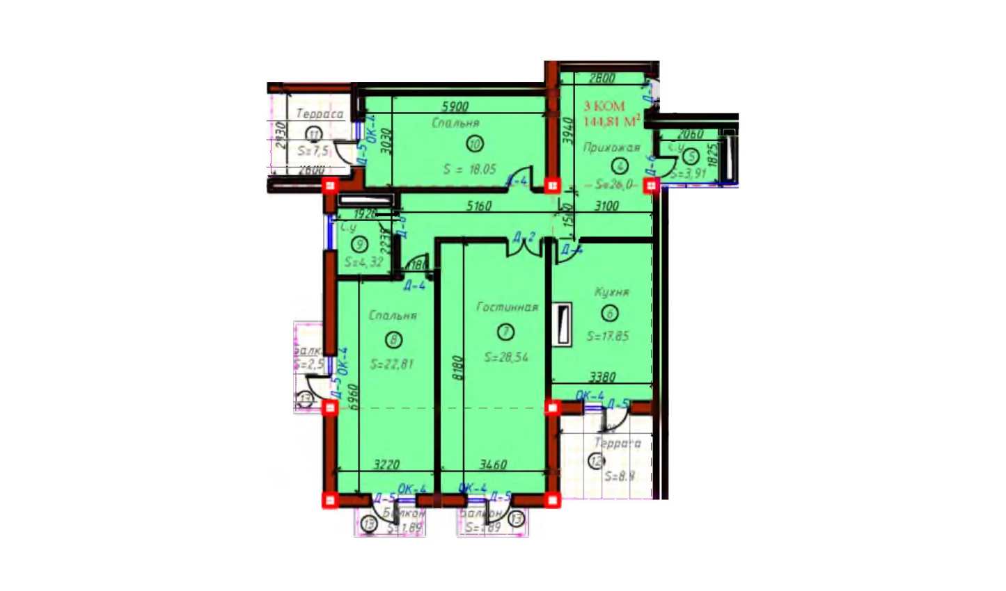 3-xonali xonadon 144.81 m²  5/9 qavat | SAMARQAND CITY Turar-joy majmuasi