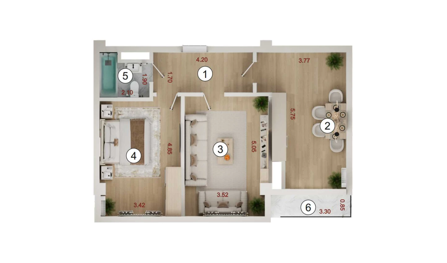 2-комн. квартира 58 м²  15/16 этаж | Жилой комплекс ISLOMOBOD
