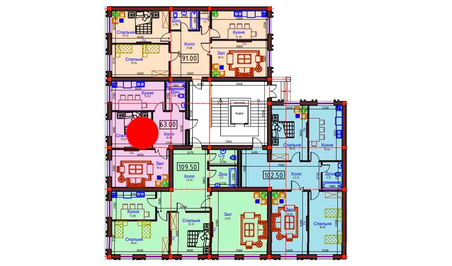 2-xonali xonadon 63 m²  1/8 qavat | BAHOR Turar-joy majmuasi