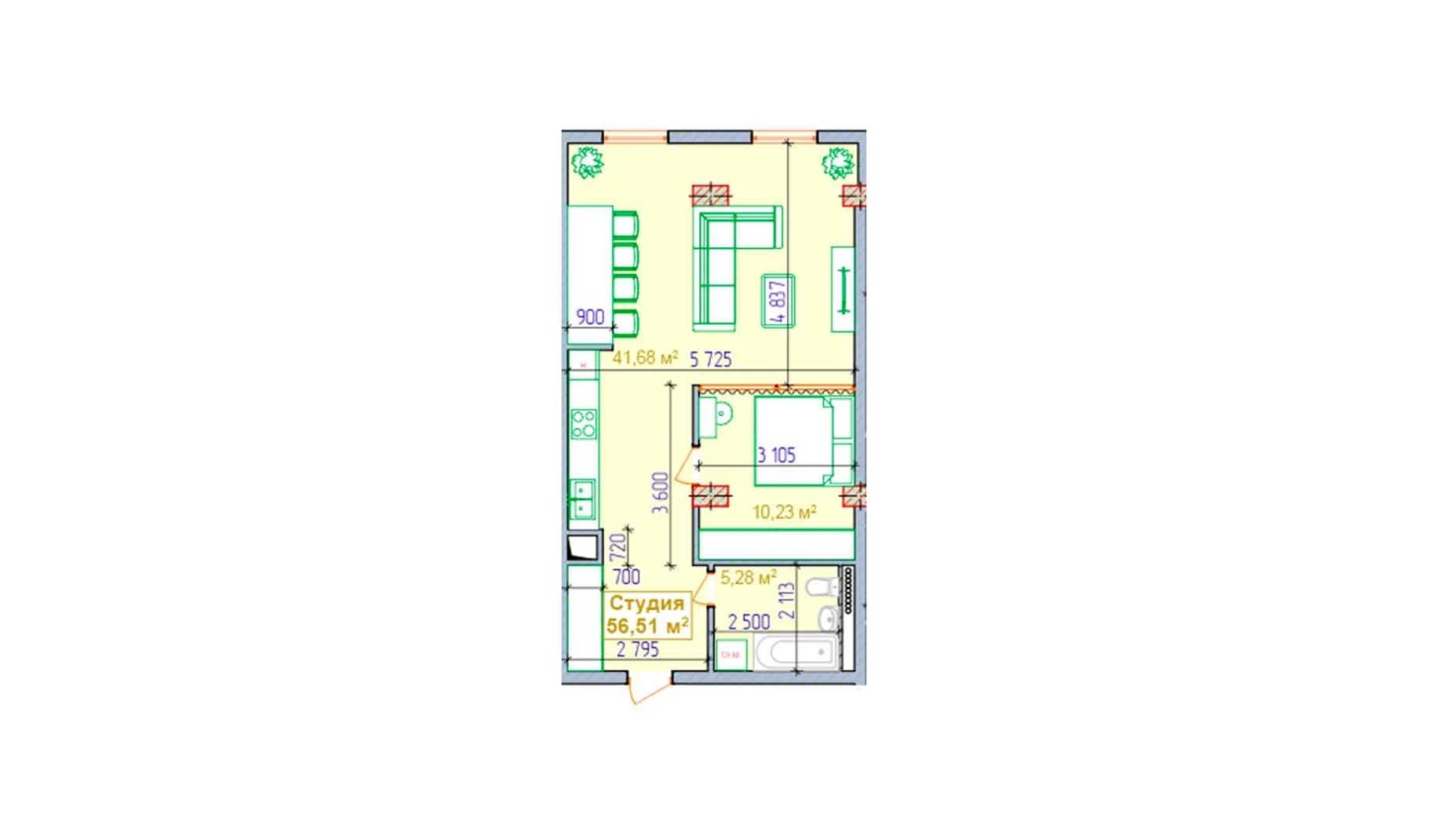 1-комн. квартира 56.51 м²  8/9 этаж | Жилой комплекс SHAYX-UL OLAM