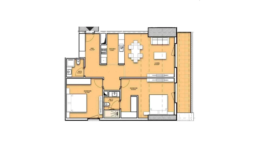 3-xonali xonadon 97.44 m²  5/19 qavat | Resim Taşkent Turar-joy majmuasi