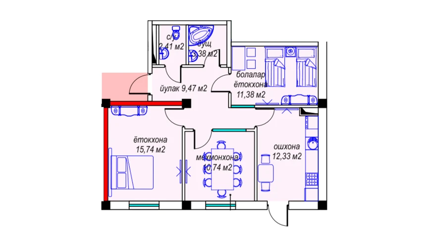 3-комнатная квартира 68.72 м²  1/9 этаж | Жилой комплекс MILLIY XONADONLAR
