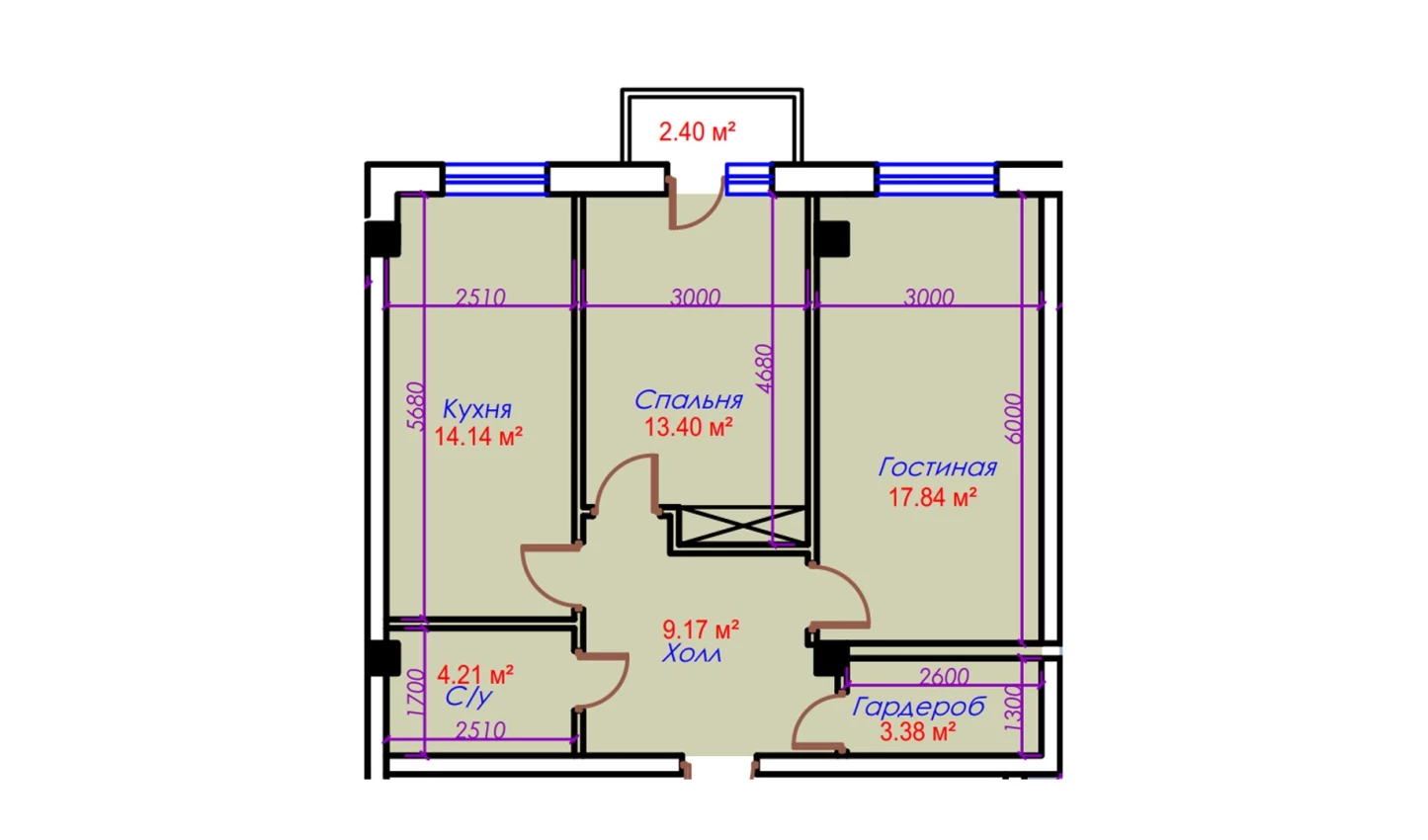 2-комн. квартира 64.54 м²  2/10 этаж | Жилой комплекс Ko'kcha-Oqtepa