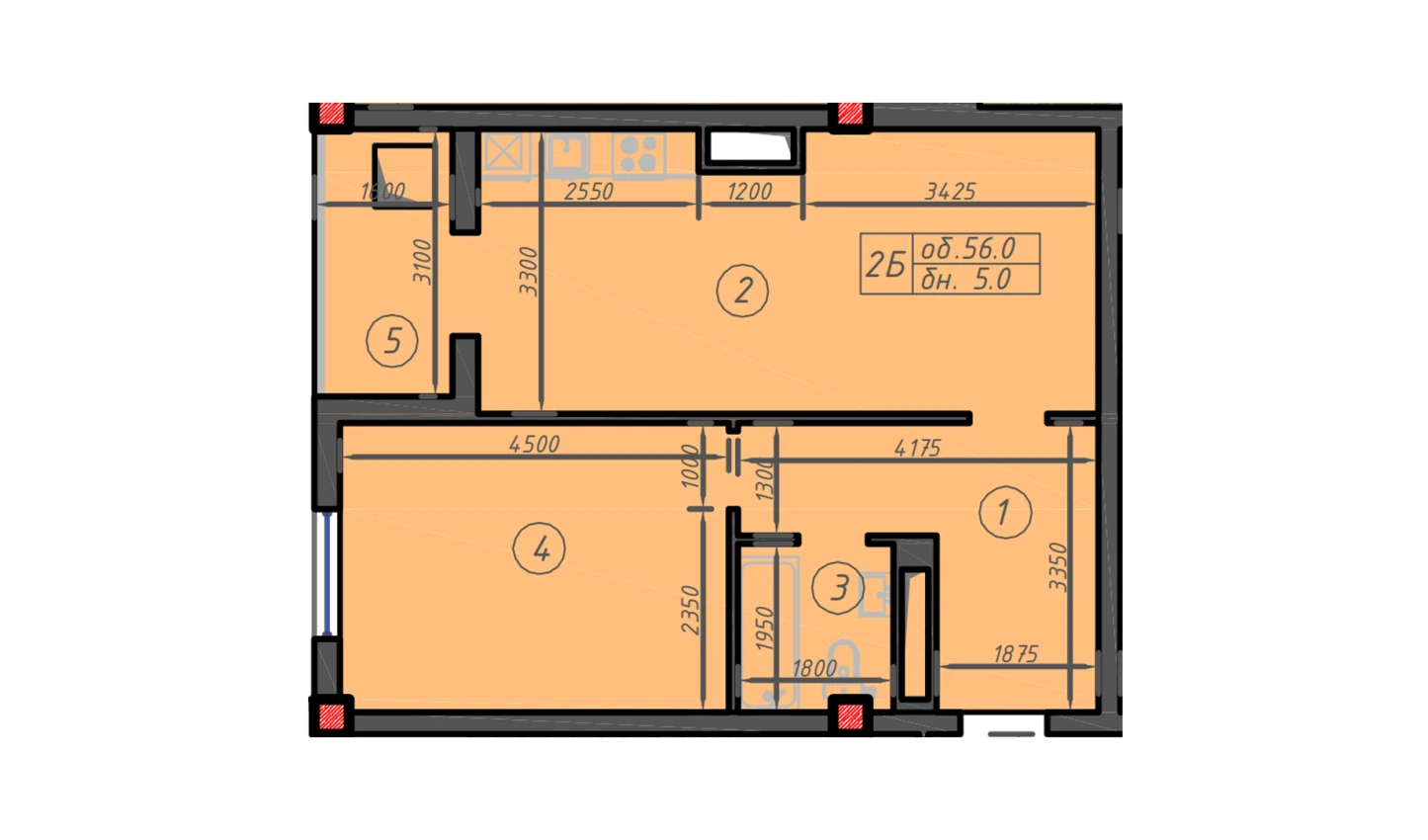 1-xonali xonadon 56 m²  9/12 qavat | Sokin hayot Turar-joy majmuasi