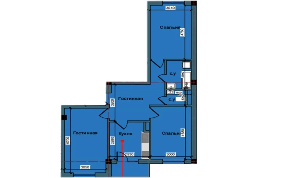 3-xonali xonadon 81.9 m²  4/9 qavat | NUR BARAKA Turar-joy majmuasi