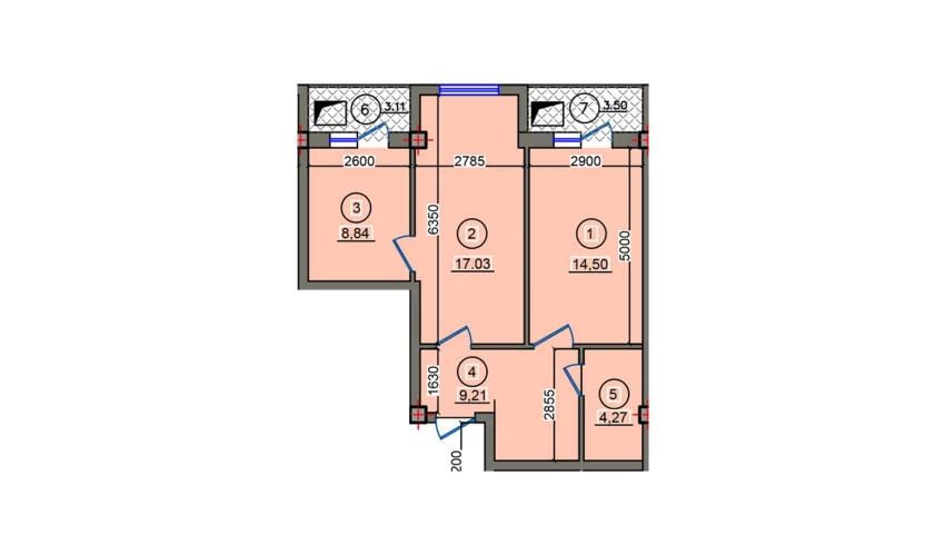 2-xonali xonadon 60.46 m²  5/10 qavat | Qibray City Turar-joy majmuasi