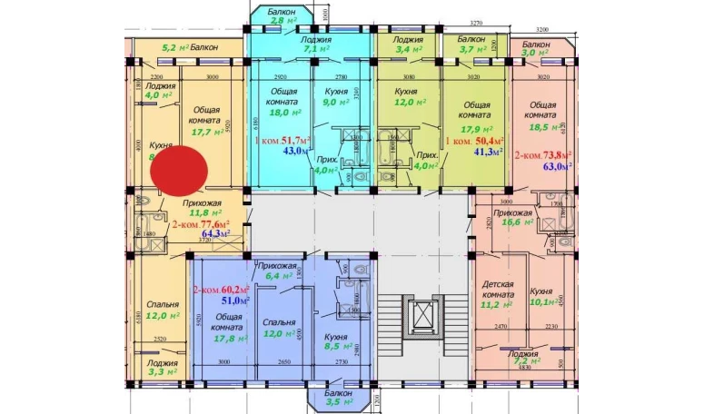 2-xonali xonadon 77.6 m²  3/7 qavat | Bunyodkor Turar-joy majmuasi