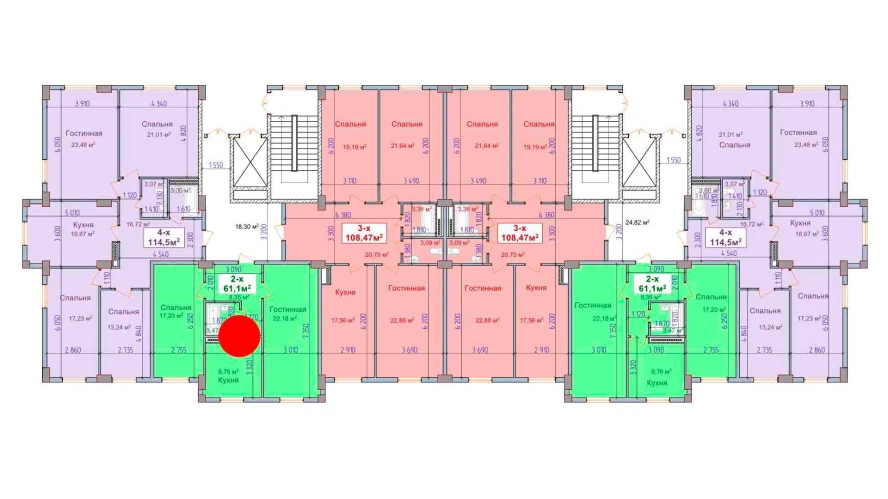 2-комн. квартира 61.1 м²  1/9 этаж | Жилой комплекс SHAYX-UL OLAM