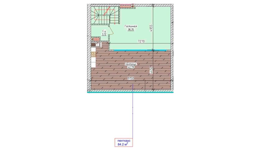 3-xonali xonadon 81.6 m²  9/9 qavat | Aero Town Turar-joy majmuasi