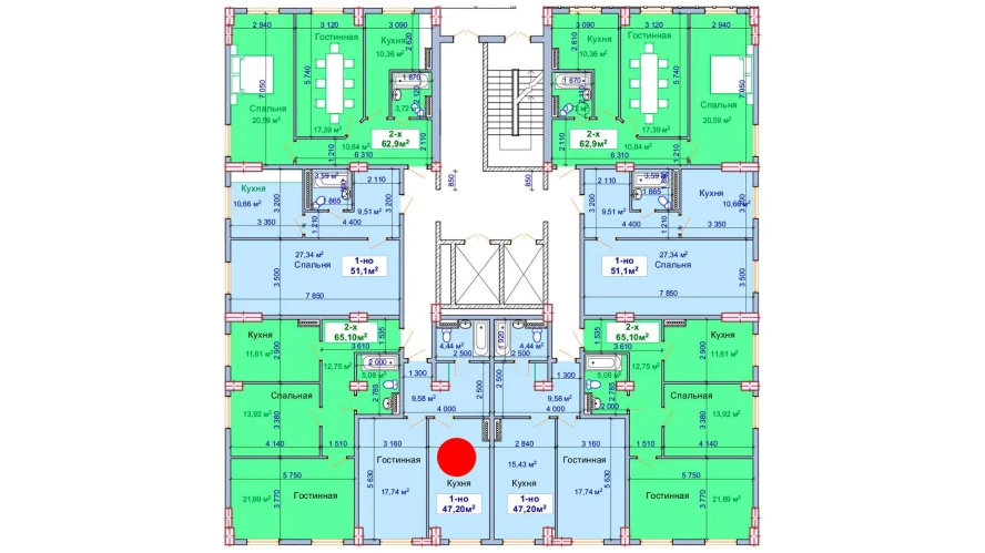 1-комн. квартира 47.2 м²  1/9 этаж | Жилой комплекс SHAYX-UL OLAM