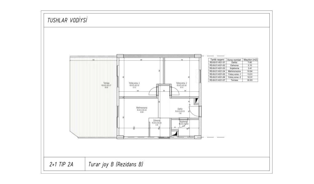 3-комн. квартира 58.12 м² 1/6 этаж | Жилой комплекс TUSHLAR VODIYSI 3-комн. квартира 58.12 м² 1/6 этаж | Жилой комплекс TUSHLAR VODIYSI