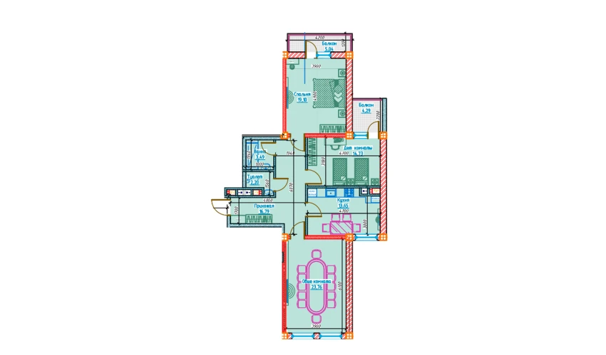 3-xonali xonadon 93.72 m²  11/13 qavat | Al-Qasr Turar-joy majmuasi