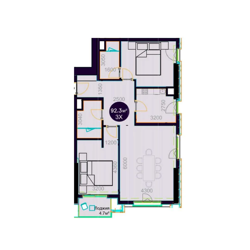 3-комн. квартира 92.3 м² 11/20 этаж | Жилой комплекс Central Avenue 3-комн. квартира 92.3 м² 11/20 этаж | Жилой комплекс Central Avenue
