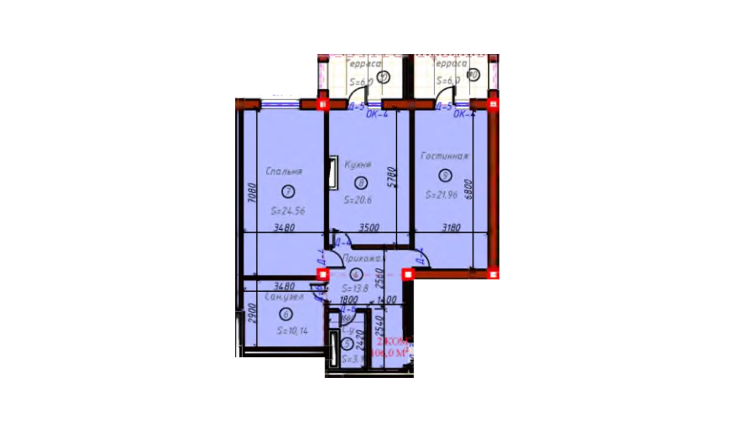 2-комн. квартира 106 м²  3/9 этаж | Жилой комплекс SAMARQAND CITY