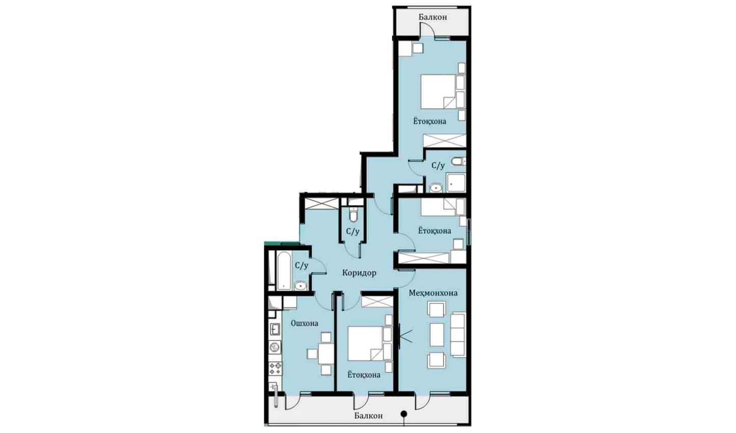 4-комн. квартира 91.83 м²  4/16 этаж | Жилой комплекс SOKIN DIYOR