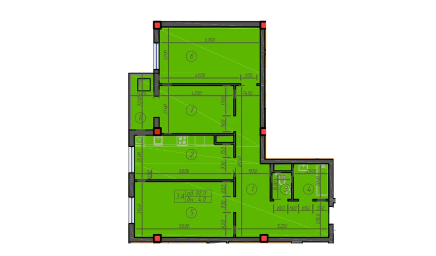 3-xonali xonadon 92 m²  7/12 qavat | Sokin hayot Turar-joy majmuasi