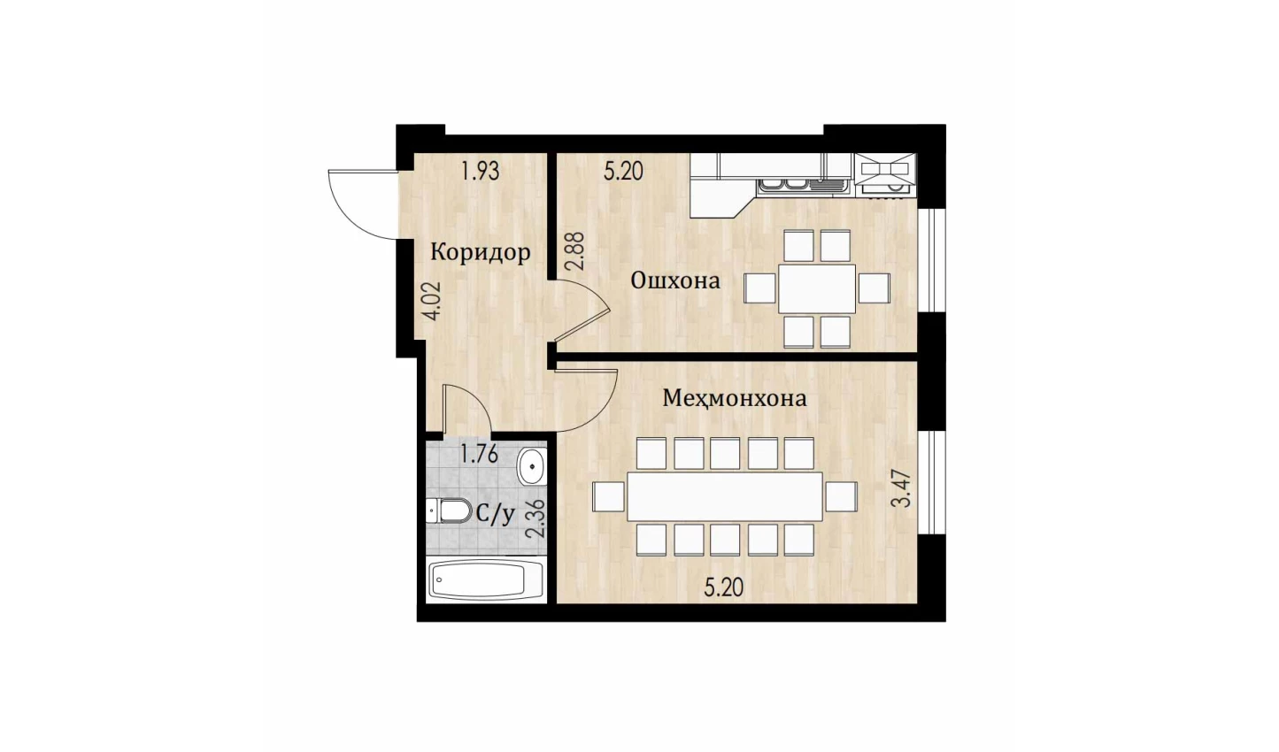 1-комн. квартира 46.4 м²  3/8 этаж | Жилой комплекс Mustaqillik Avenue