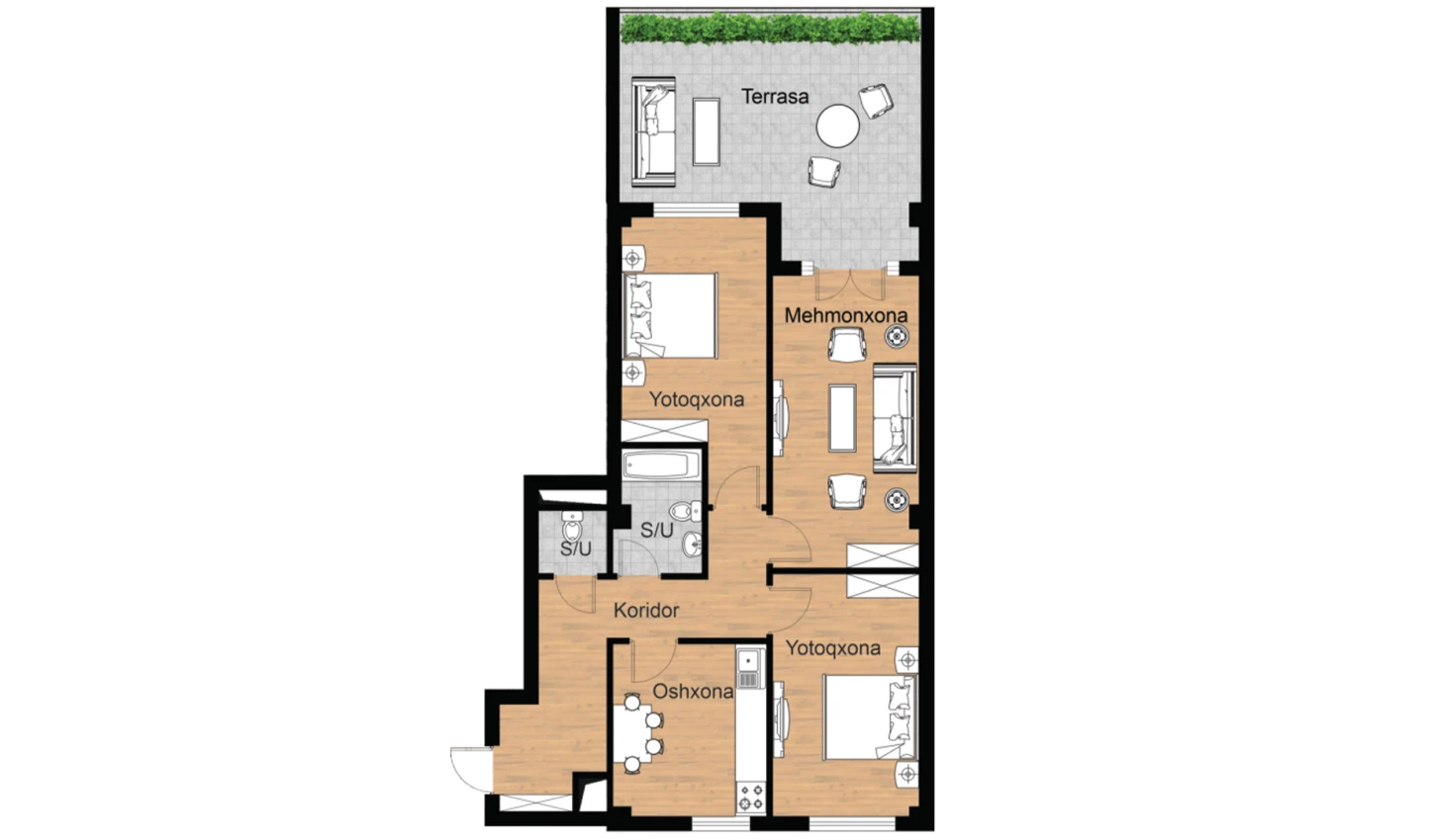 3-комн. квартира 116.74 м²  3/16 этаж | Жилой комплекс Musaffo