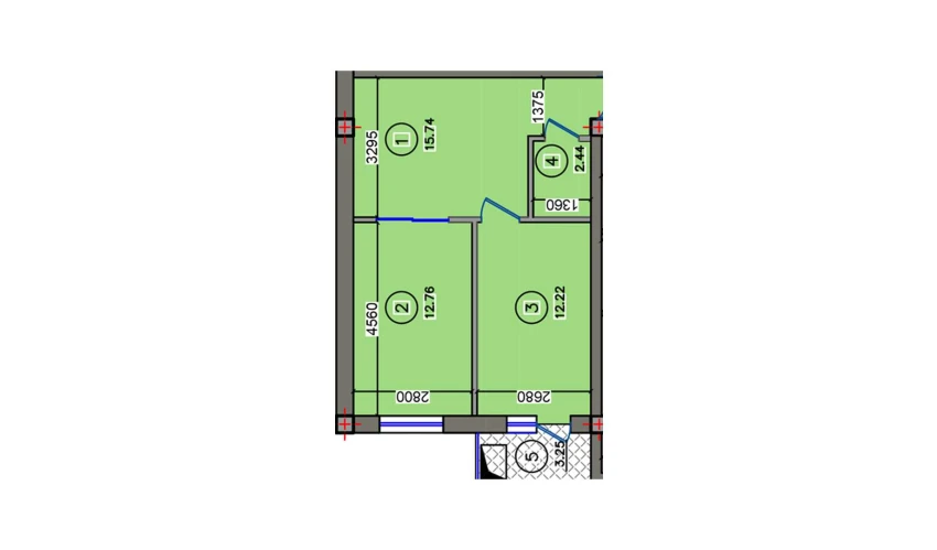 2-комнатная квартира 46.41 м²  7/10 этаж | Жилой комплекс Qibray City