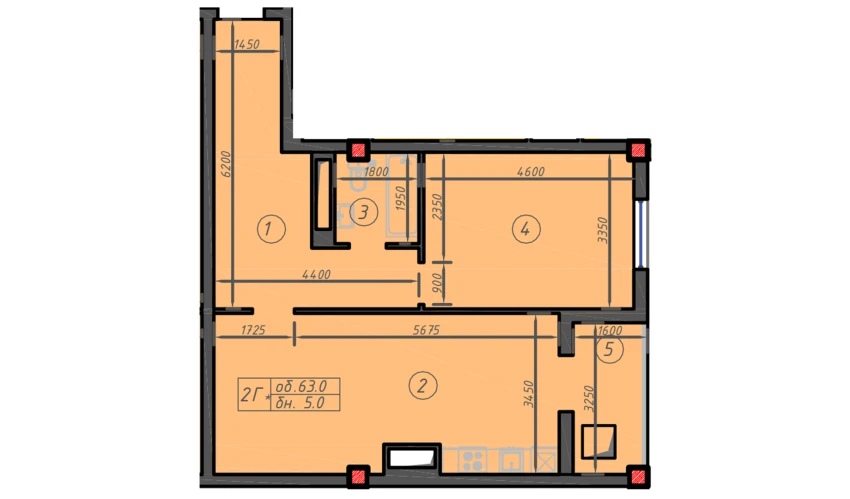 1-xonali xonadon 63 m²  4/12 qavat | Sokin hayot Turar-joy majmuasi