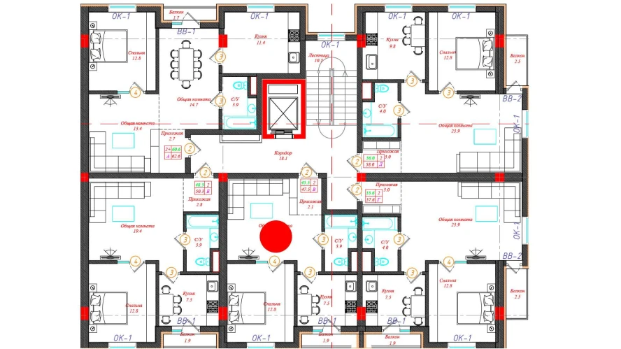 2-xonali xonadon 47.5 m²  9/12 qavat | CHINARA PARK Turar-joy majmuasi