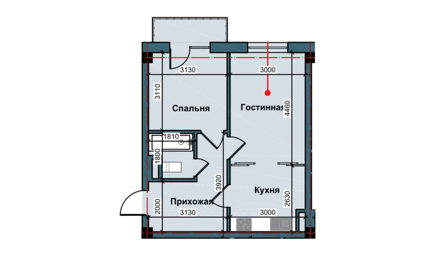 2-комнатная квартира 46.6 м²  6/9 этаж | Жилой комплекс NUR BARAKA