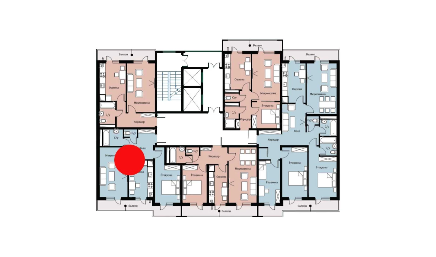 2-комн. квартира 55.81 м²  16/16 этаж | Жилой комплекс SOKIN DIYOR