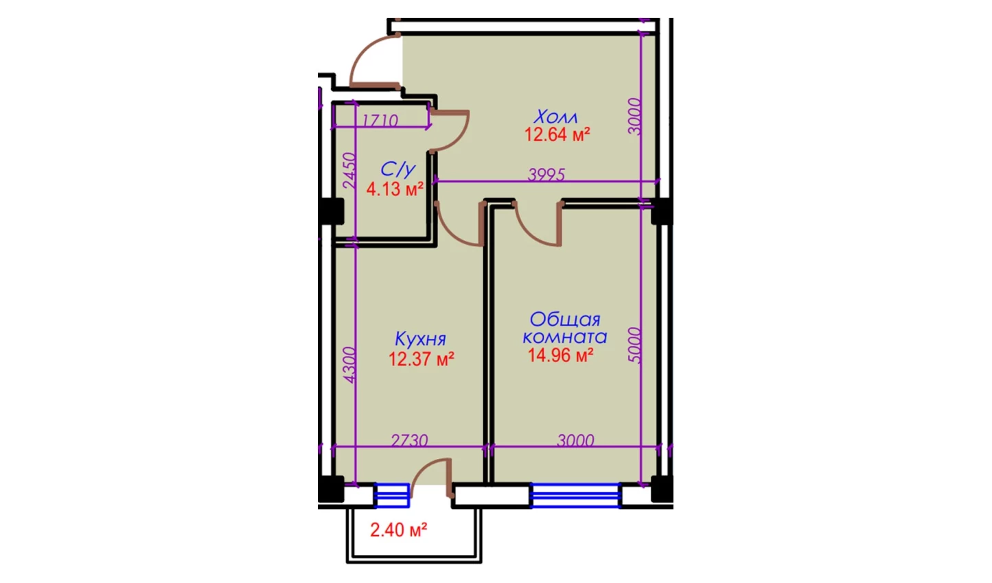 1-комн. квартира 46.5 м²  7/10 этаж | Жилой комплекс Ko'kcha-Oqtepa