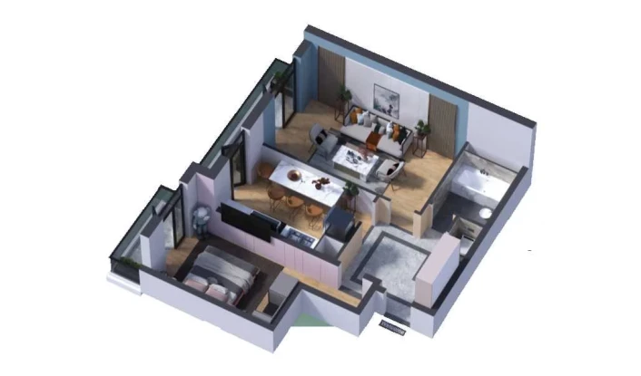 2-xonali xonadon 55.75 m²  7/16 qavat | SOKIN DIYOR Turar-joy majmuasi