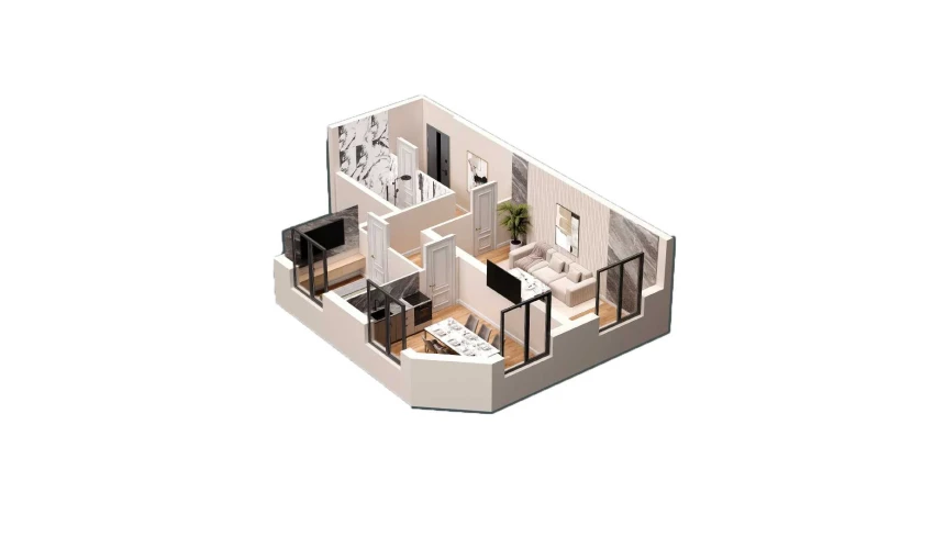 2-комнатная квартира 58.1 м²  1/16 этаж | Жилой комплекс DO'MBIROBOD RESIDENCE