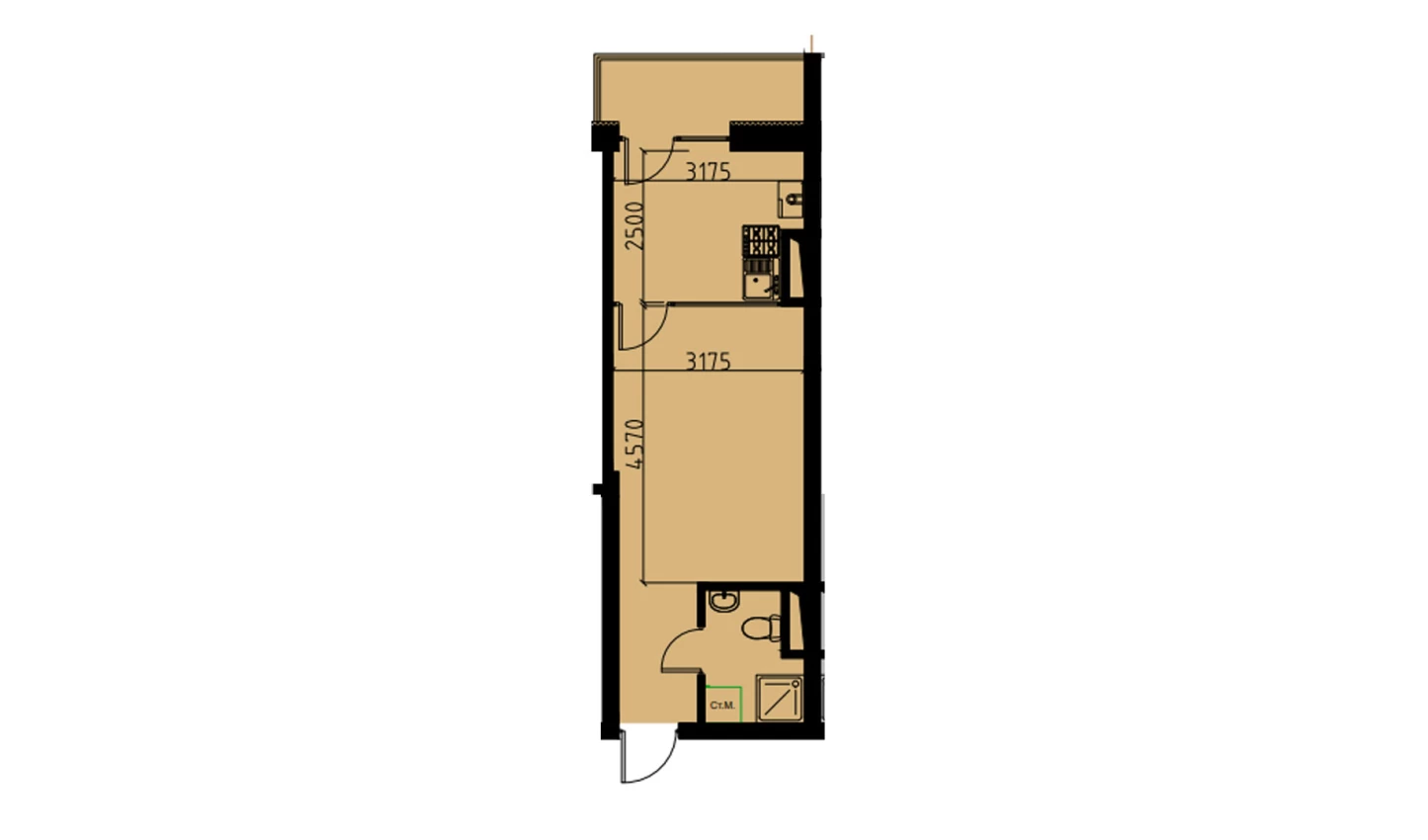 1-xonali xonadon 29.24 m²  7/10 qavat | YANGIOBOD RESIDENCE Turar-joy majmuasi
