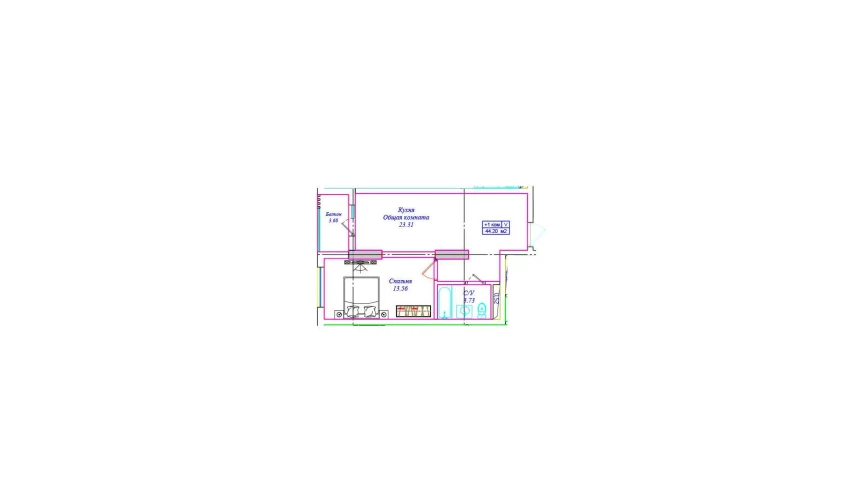 1-xonali xonadon 44.2 m²  15/17 qavat | ASTRA Turar-joy majmuasi