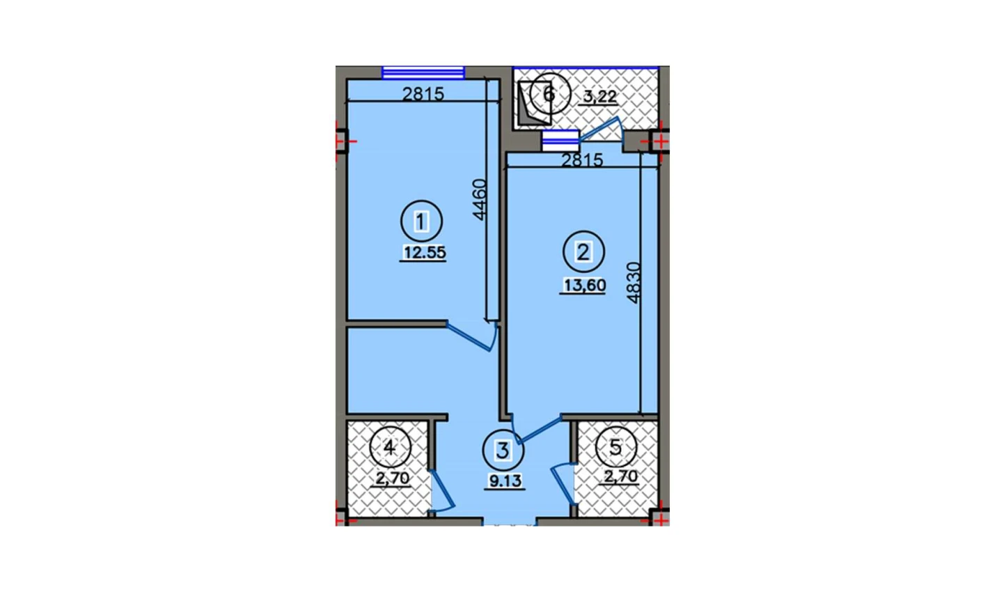 1-xonali xonadon 43.9 m²  6/10 qavat | Qibray City Turar-joy majmuasi