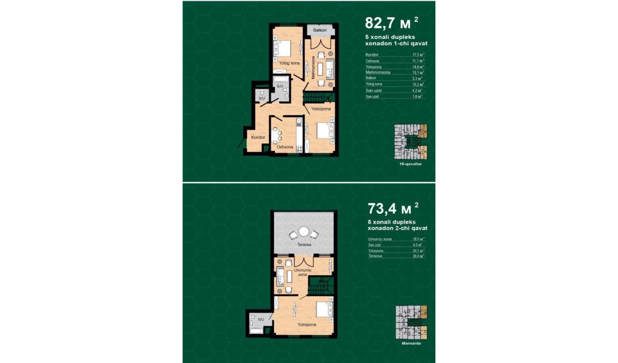 3-xonali xonadon 156.1 m²  16/16 qavat | Musaffo Turar-joy majmuasi