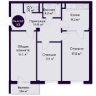 3-комн. квартира 74.4 м²  5/7 этаж | Жилой комплекс YAQINLAR