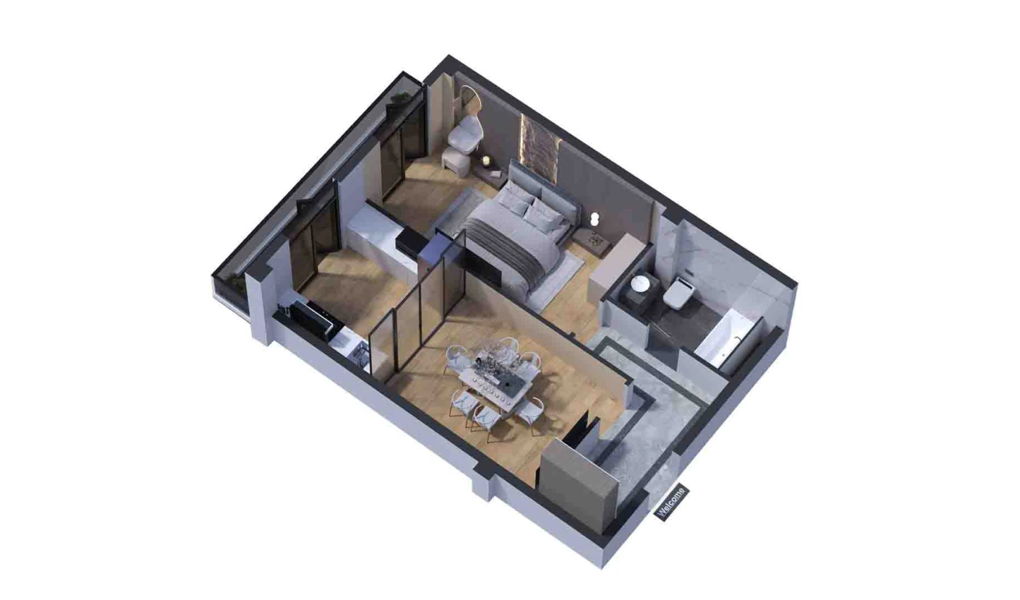 2-комн. квартира 52.69 м²  6/7 этаж | Жилой комплекс Bochka Resort