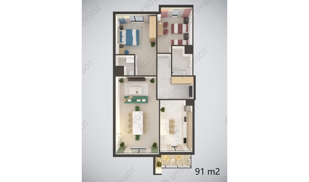 3-комнатная квартира 91 м²  1/12 этаж | Жилой комплекс MODERN SERGELI