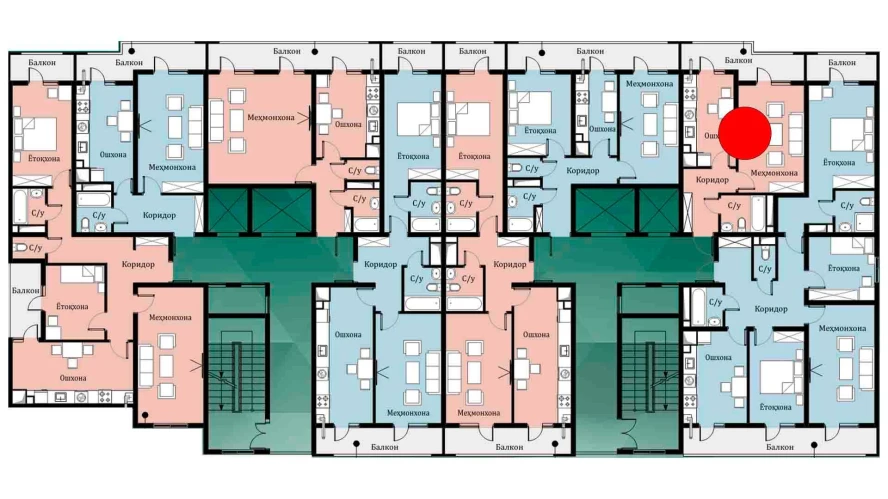 1-xonali xonadon 36.03 m²  14/16 qavat | SOKIN DIYOR Turar-joy majmuasi