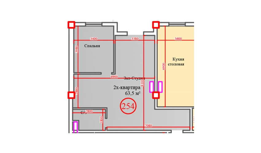 2-xonali xonadon 63.5 m²  1/14 qavat | Al-Barakat Turar-joy majmuasi