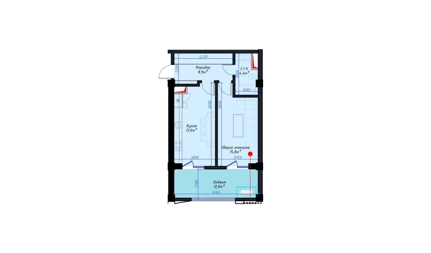 1-xonali xonadon 59 m²  7/14 qavat | Avia Palace Turar-joy majmuasi