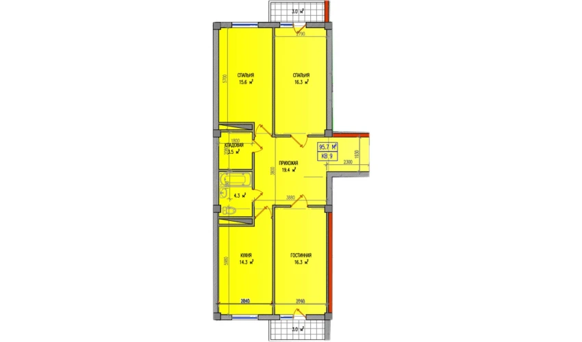 4-xonali xonadon 95.7 m²  2/9 qavat | Yuksalish Nurafshon Turar-joy majmuasi