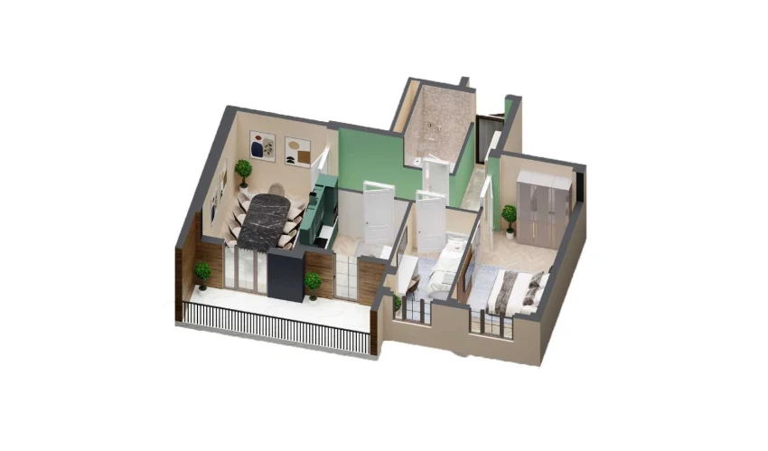 3-комнатная квартира 77 м²  6/8 этаж | Жилой комплекс YASHIL VODIY RESIDENCE