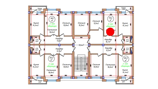 3-комнатная квартира 73.4 м²  3/5 этаж | Жилой комплекс Oq mahalla