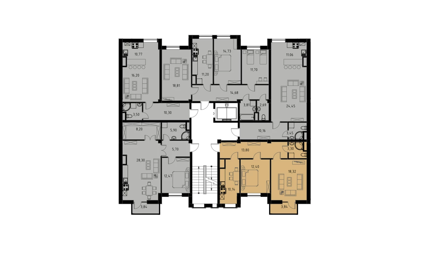 2-xonali xonadon 59.11 m²  2/9 qavat | MINGCHINOR Turar-joy majmuasi