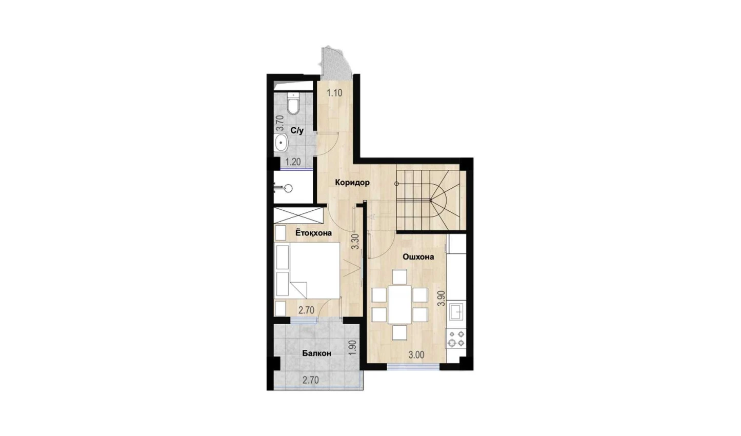 1-xonali xonadon 81.47 m²  7/7 qavat | Bochka Resort Turar-joy majmuasi