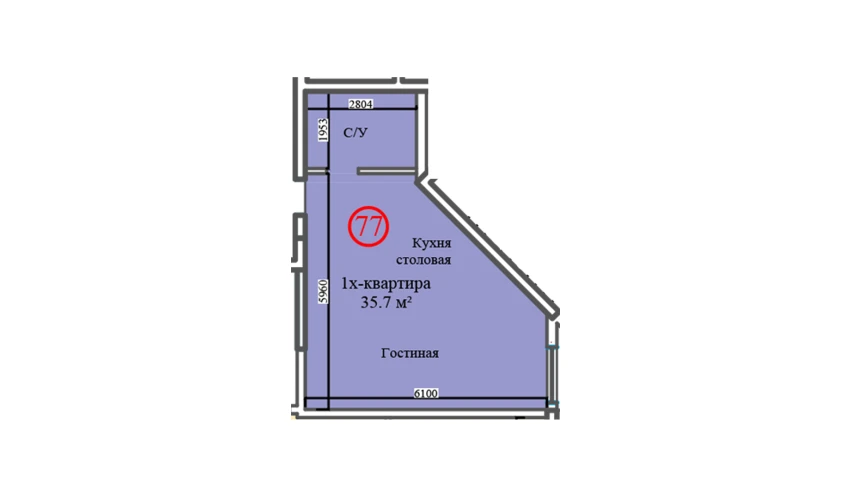 1-xonali xonadon 35.7 m²  14/14 qavat | Al-Barakat Turar-joy majmuasi
