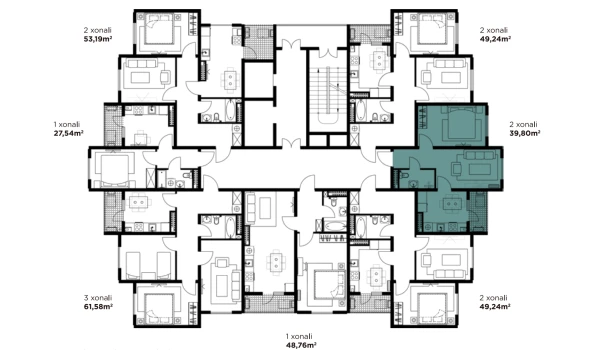 2-комнатная квартира 39.8 м²  15/16 этаж | Жилой комплекс BASHKENT