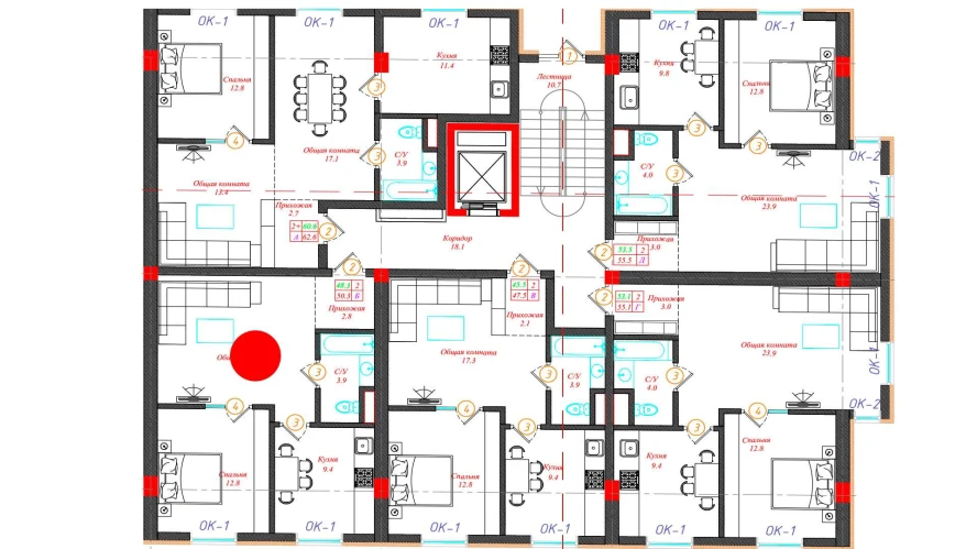 2-комн. квартира 50.3 м²  1/12 этаж | Жилой комплекс CHINARA PARK